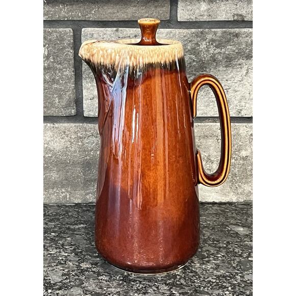 Vintage Hull Oven Proof USA Brown Drip Glaze Pitcher with Lid 11 1/4” - Picture 1 of 7